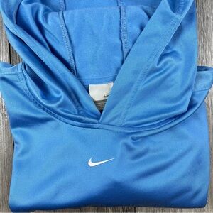 Nike UNC Baby Blue Shiny Silky Hoodie Sweatshirt Center Swoosh Men’s Large VTG
